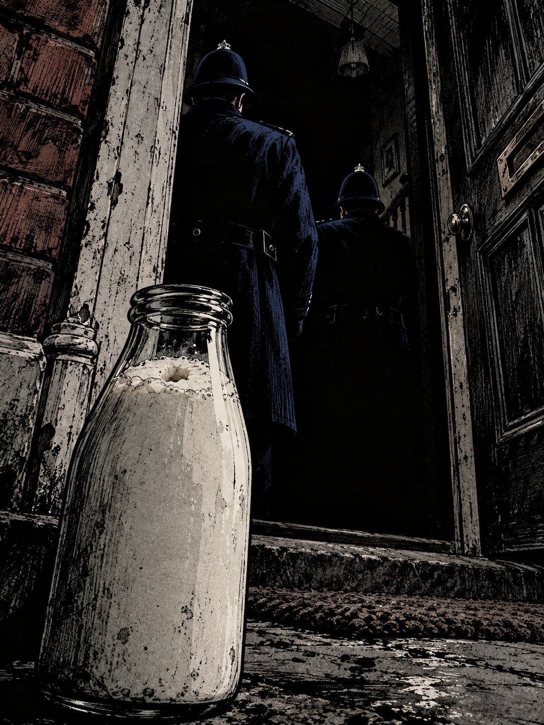 Morning, June 28, 1967. A full milk bottle on the doorstep fills the foreground, untouched